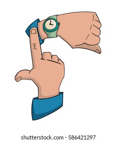 Cartoon Hands Checking The Time On A Wrist Watch