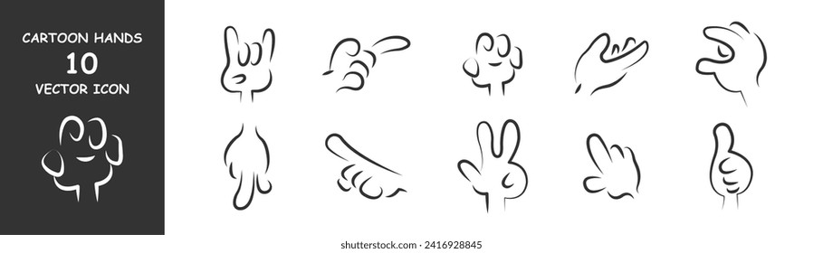 Manos de caricatura. Gestos cómicos a mano. Ilustración vectorial.