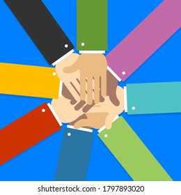 Cartoon Hands Community or Teamwork Concept Banner Card Flat Design Style Symbol of Collaboration. Vector illustration