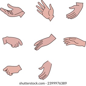 Cartoon hands in different positions isolated on white background vector illustration