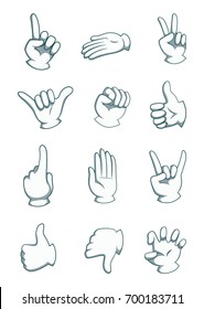 Cartoon hands in different positions. Vector body part illustrations isolate on white