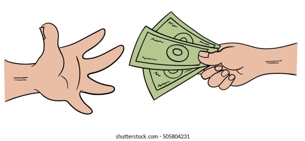 Cartoon hands exchanging money