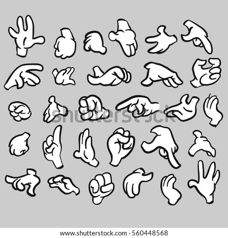  Cartoon hands gesture collection, filled, Hand drawn Vector Artwork