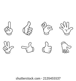 Cartoon hands gesture. Traditional cartoon white glove. Vector clip art illustration.Isolated on a blank background which can be edited and changed colors.