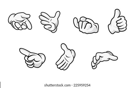 Cartoon hands with gestures isolated on white background. Vector illustration