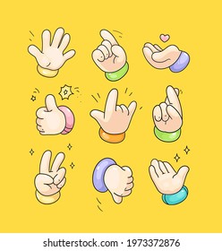 Cartoon hands gestures set. Vector color illustration 