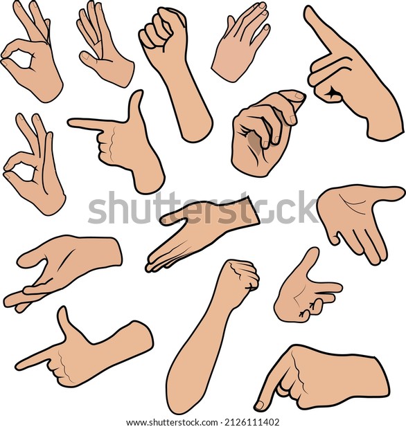 Cartoon Hands Gestures Vector Set Stock Vector Royalty Free 2126111402 Shutterstock 4045