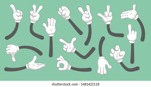 Cartoon Hands In Gloved. Vector Clipart Arms  In Different Poses. Vector Isolated Illustration Symbols Set