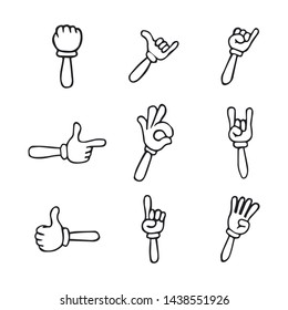 Cartoon hands. Gloved hands. Vector isolated illustration symbols set