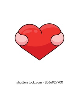 Cartoon hands holding heart. Vector Illustration Isolated On white Background.
