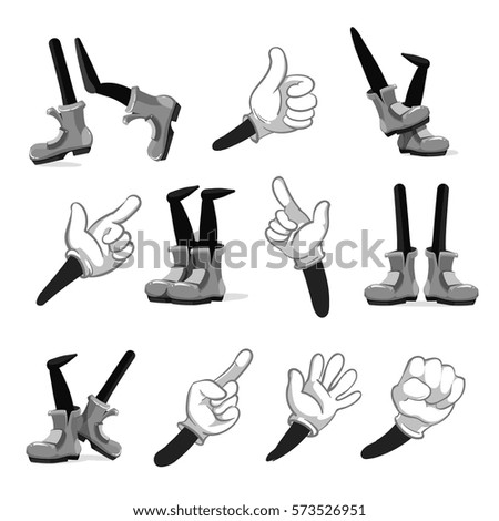 Cartoon hands and legs vector. Collection of cartoon hands and legs for animation, illustration of comical hand in glove and legs shoes