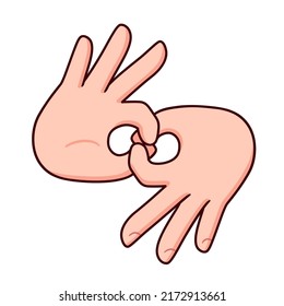 Cartoon hands making symbol "Connect" in ASL. Sign Language gesture. Vector clip art illustration.