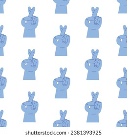 Cartoon hands seamless pattern abstract drawn comic. Set of Hand color different signs, gestures and symbols. Palm and fingers. Modern flat style. Vector illustration isolated on background