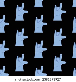 Cartoon hands seamless pattern abstract drawn comic. Set of Hand color different signs, gestures and symbols. Palm and fingers. Modern flat style. Vector illustration isolated on background