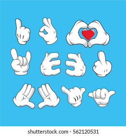 cartoon hands set.  hands collection. hand signs set