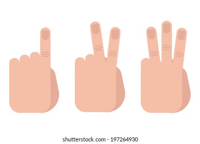 Cartoon hands showing numbers with fingers on transparent background