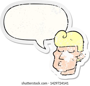 caricatura de un hombre apuesto con una burbuja de habla angustiado viejo pegatina