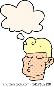 Cartoon-Mann mit Denkblase im Comicstil