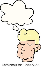 caricatura de un hombre apuesto con burbuja de pensamiento
