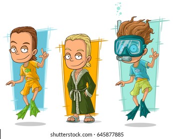 Cartoon handsome smiling diver swimmer character vector set