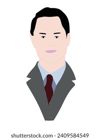 Cartoon handsome young businessman portrait vector illustration. Man face avatar isolated on white background.  Corporate leader.