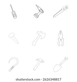 Cartoon Handyman Equipment Art Collection Digital Vectors Illustration