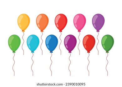 Cartoon Hanging Single Balloon Set Color Collection in Cartoon animated for new year and birthday element decoration isolated on white background