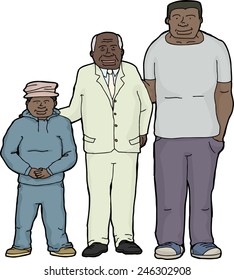 Cartoon of happy African father, son and grandson 
