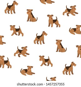 Cartoon happy airedale terrier - simple trendy pattern with dogs. Flat vector illustration for prints, clothing, packaging and postcards. 