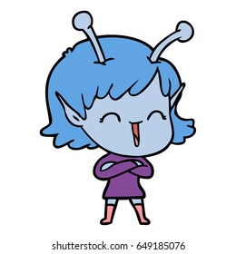 cartoon happy alien girl