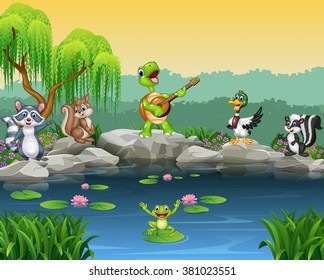 Cartoon happy animals singing collection
