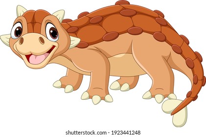 Cartoon happy ankylosaurus on white background