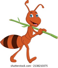 cartoon happy ant with sugar cane