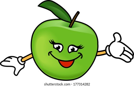 Cartoon happy apple isolated on white background