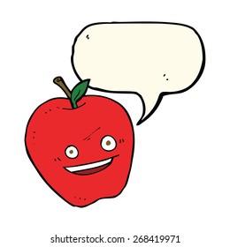 caricatura manzana feliz con burbuja de habla