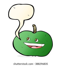 caricatura manzana feliz con burbuja de habla