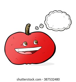 cartoon happy apple with thought bubble