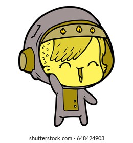 cartoon happy astronaut girl waving