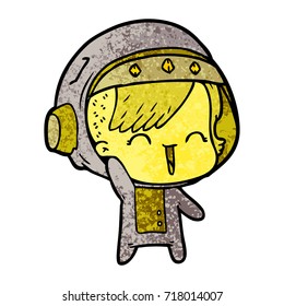 cartoon happy astronaut girl waving