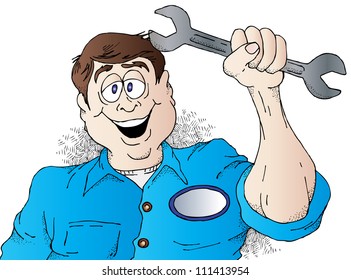 Cartoon of a Happy Auto Mechanic