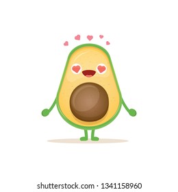 cartoon happy avocado character  falling in love isolated on white background. vector fruit funky character