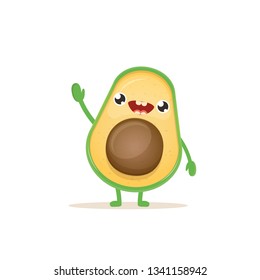 cartoon happy avocado character isolated on white background. vector fruit funky character