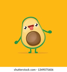 cartoon happy avocado character isolated on white background. vector fruit funky character