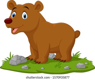 Cartoon happy baby bear in the grass