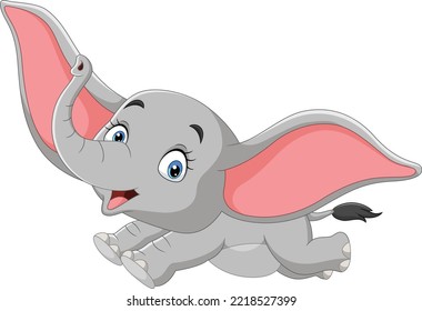 Cartoon happy baby elephant flying