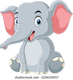 Cartoon happy baby elephant sitting