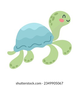 Caricatura de feliz bebé tortuga sobre fondo blanco aislado. Carácter de los animales marinos para el logo, mascota, diseño. Ilustración del vector