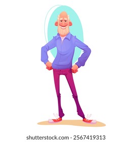 Cartoon happy balding old man character standing