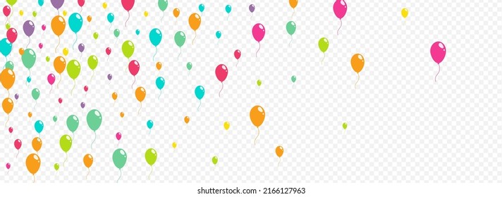 Cartoon Happy Baloon Vector Panoramic Transparent Background. Party Ballon Poster. Multicolor Fun Design. Color Glossy Inflatable Ball Cover.