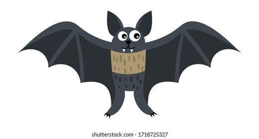 Cartoon happy bat in flat style isolated on white background. Vector illustration.   